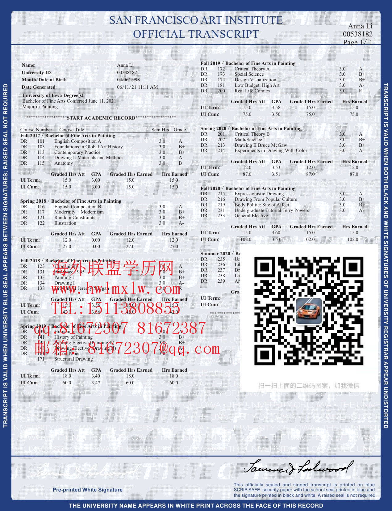 旧金山艺术大学成绩单范本|制作旧金山艺术大学成绩单|办旧金山艺术大学文凭|购买旧金山艺术大学硕士学位文凭|Art University of San Francisco Transcript