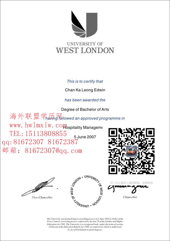 英国西伦敦大学学历学位证范本|英国西伦敦大学文凭成绩单
