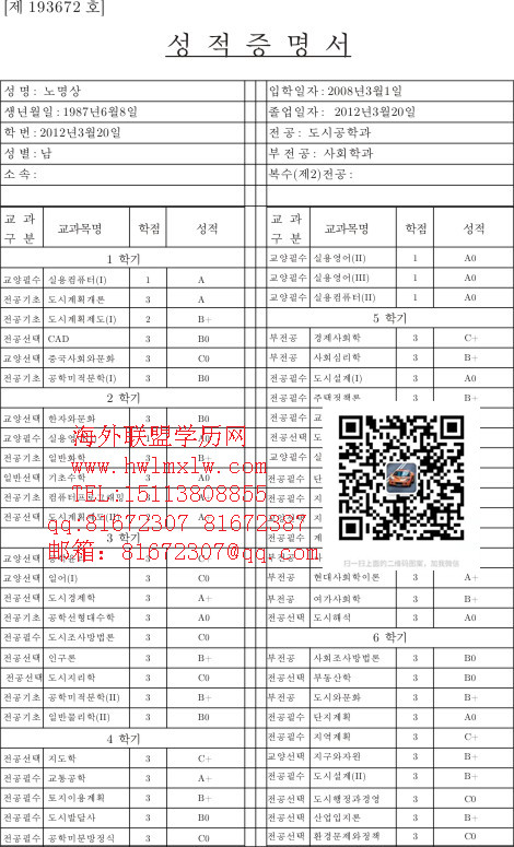韩国釜山大学成績單樣板|韓國學位認證 韓國大學本科學歷學位