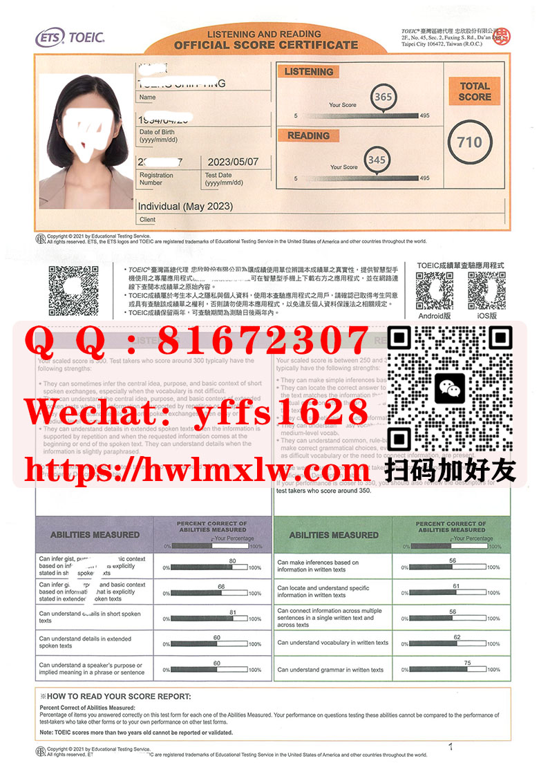 2023年托业证书样本Test of English for International Communication