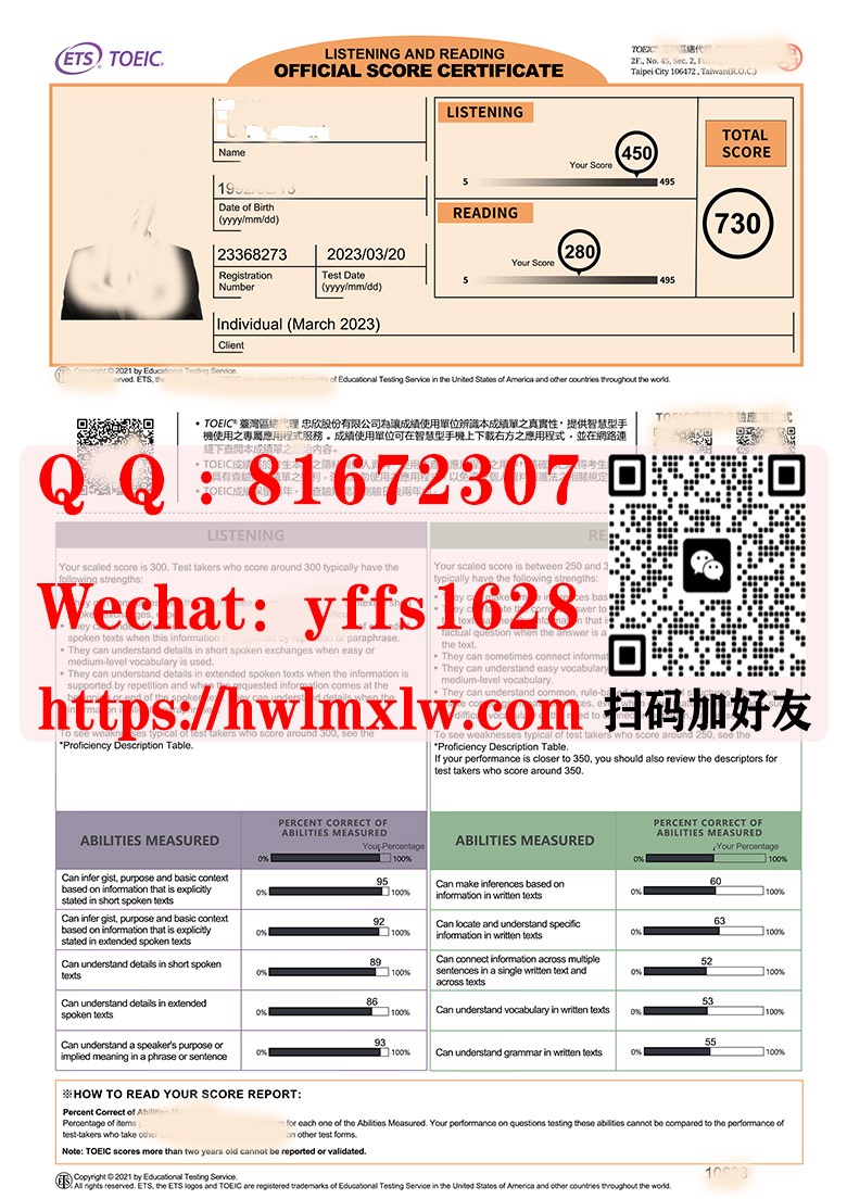 TOEIC Listening and Reading Test成績單/多益證書制造/多益成績單办