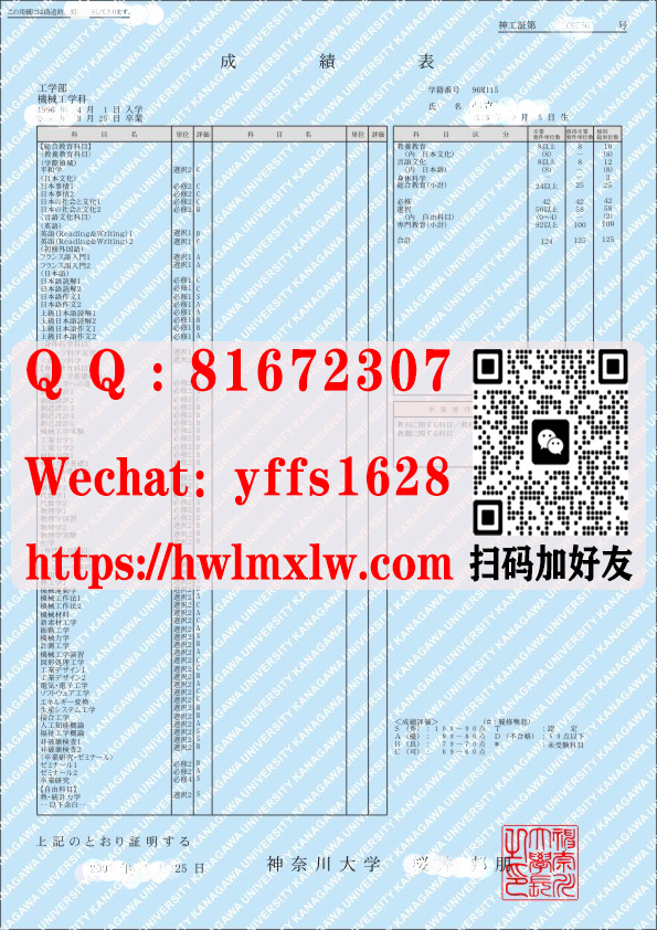 日本神奈川大学成绩单样本|神奈川大學成績證明書範本