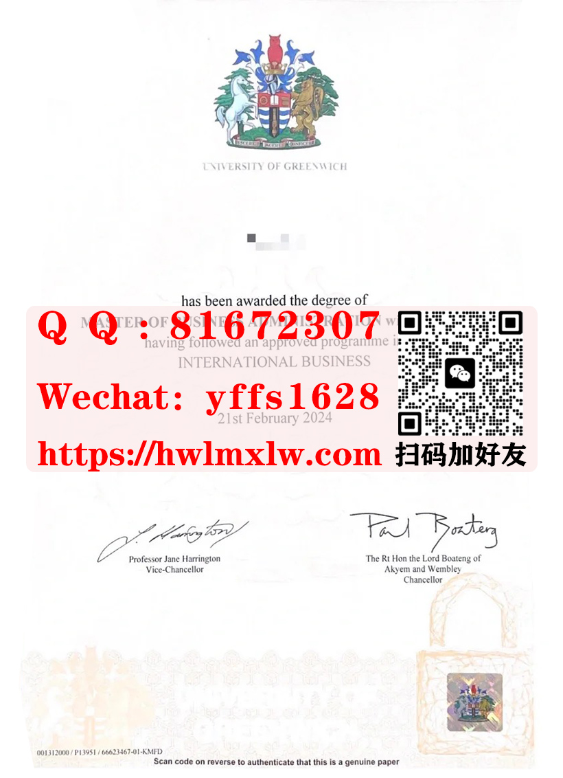 英国格林威治大学硕士学位证书2024年版样本|办理格林威治大学-Greenwich